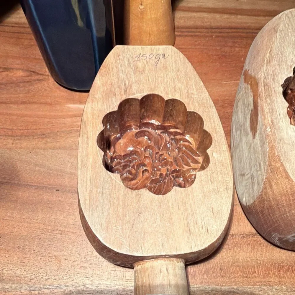 PHUONG HA Wooden Mooncake Mold Set 2pc Handcarved Vietnamese